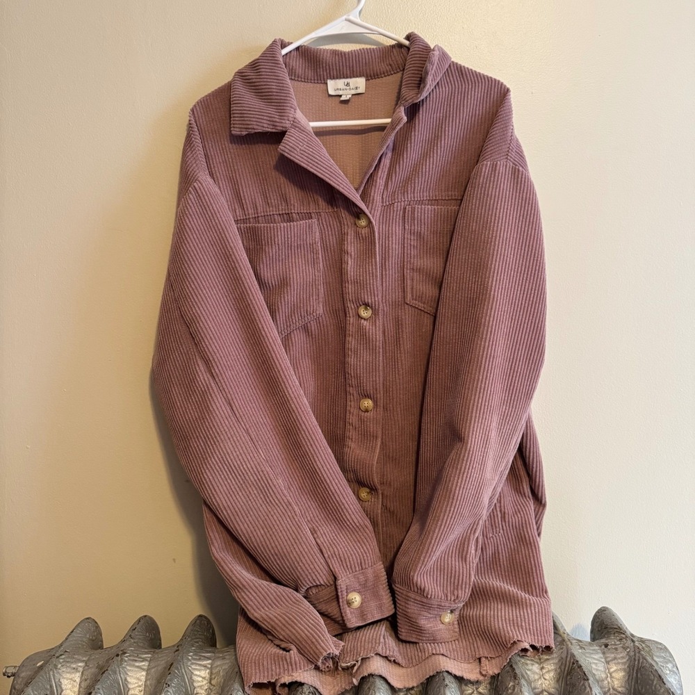 Corduroy Button-Down Shirt Jacket in Dusty Mauve